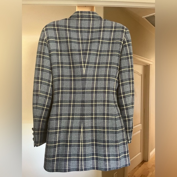Escada Vintage 1980’s Blue Plaid Blazer Double E Logo Buttons, Size 36 - Picture 3 of 15